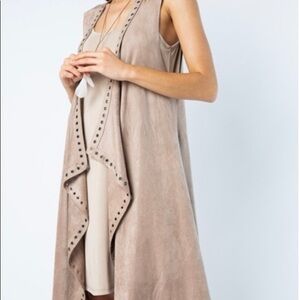 Vocal Tan Sleeveless Vest with Studded Trim
